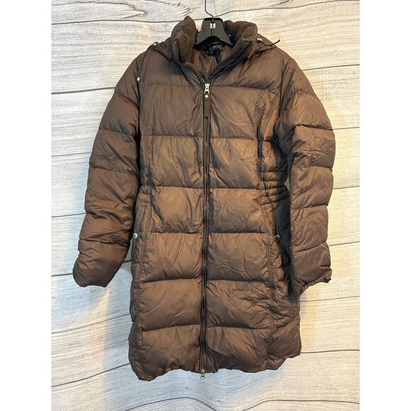 Lands End Brown Puffer Winter Coat Size M - Picture 1 of 3
